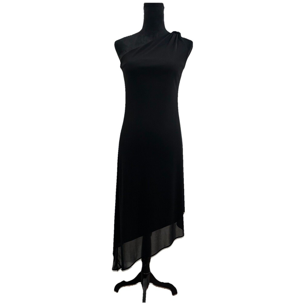 Laundry Shelli Segal  Size 6 Black Cocktail One Shoulder Dress Pullover MIDI